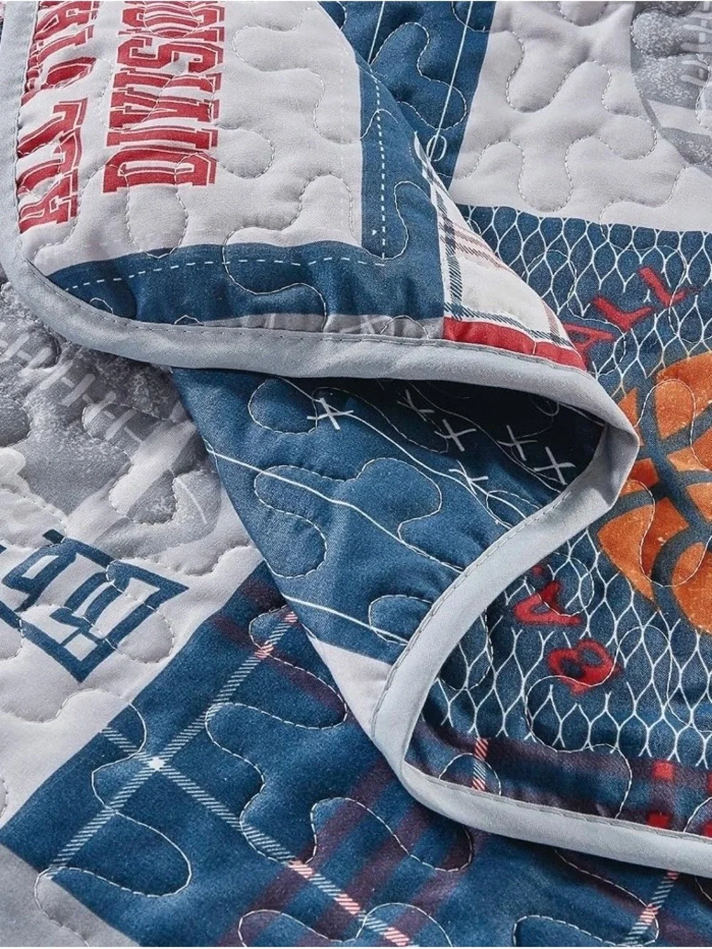 Sports Patchwork Quilt Set in Navy, Red & White